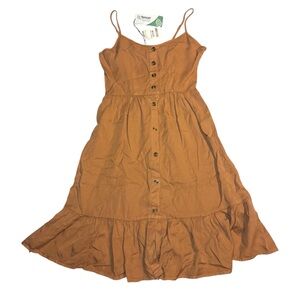 Love Tree Button Dress Orange Tan NWT Small